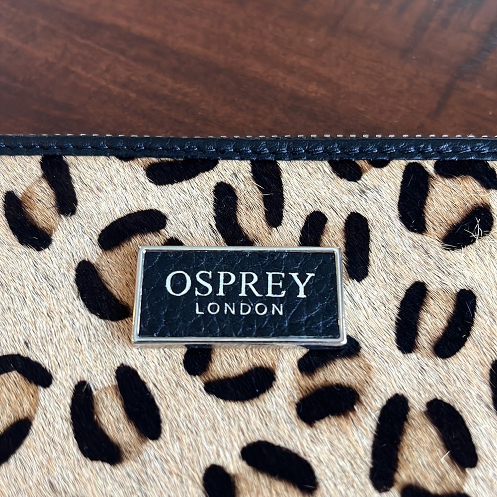 Osprey London calf hair leopard black leather pouch clutch bag NWOT - Picture 2 of 7